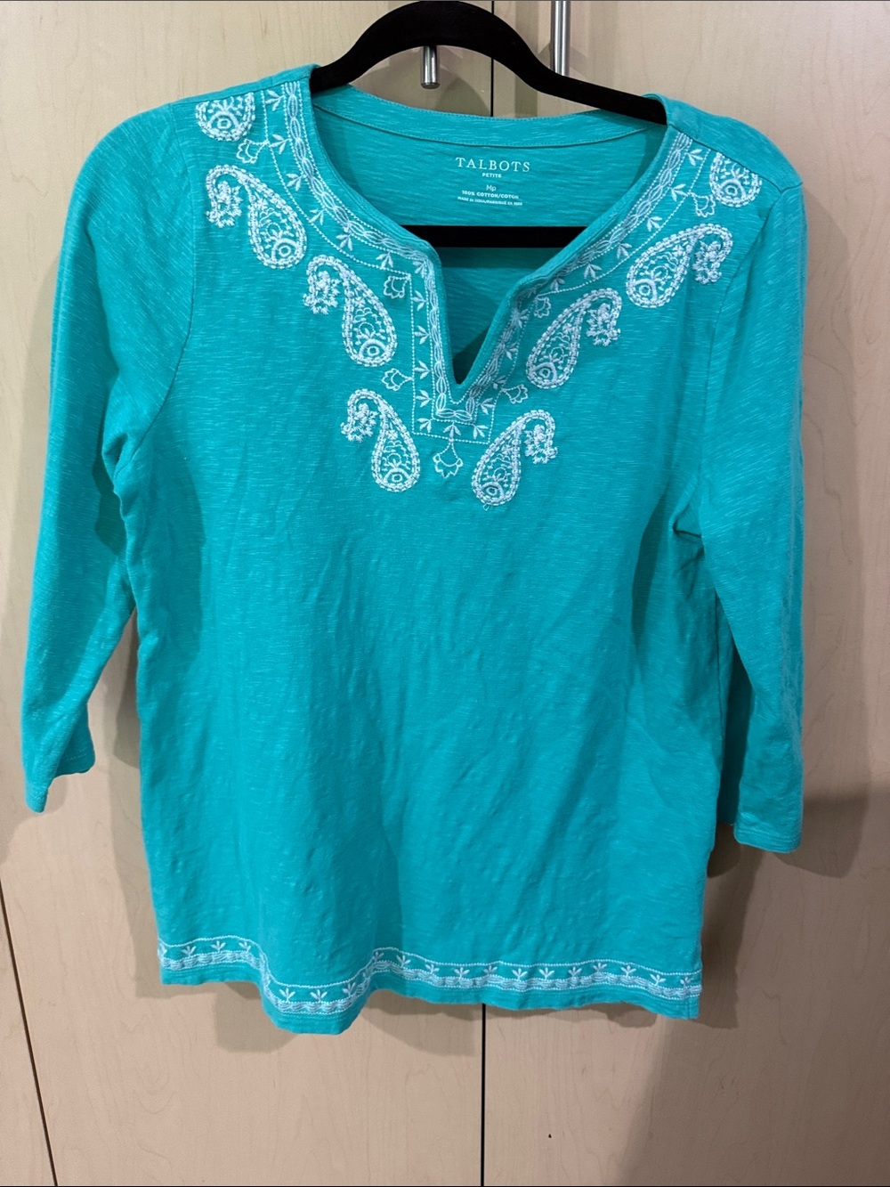 Talbots Turquoise Embroidered V-Notch Tunic